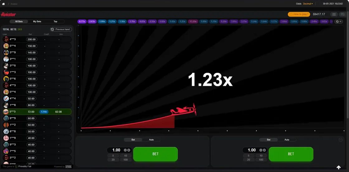 Aviator crash game by Spribe with rising multiplier and plane graphic